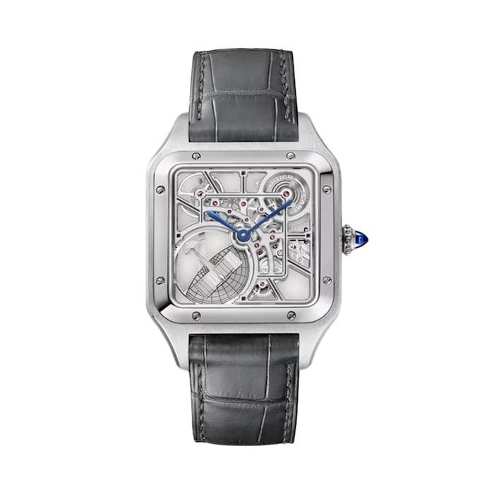 Santos-Dumont Skeleton Watch, Large Model, Automatic Movement, Steel, Leather