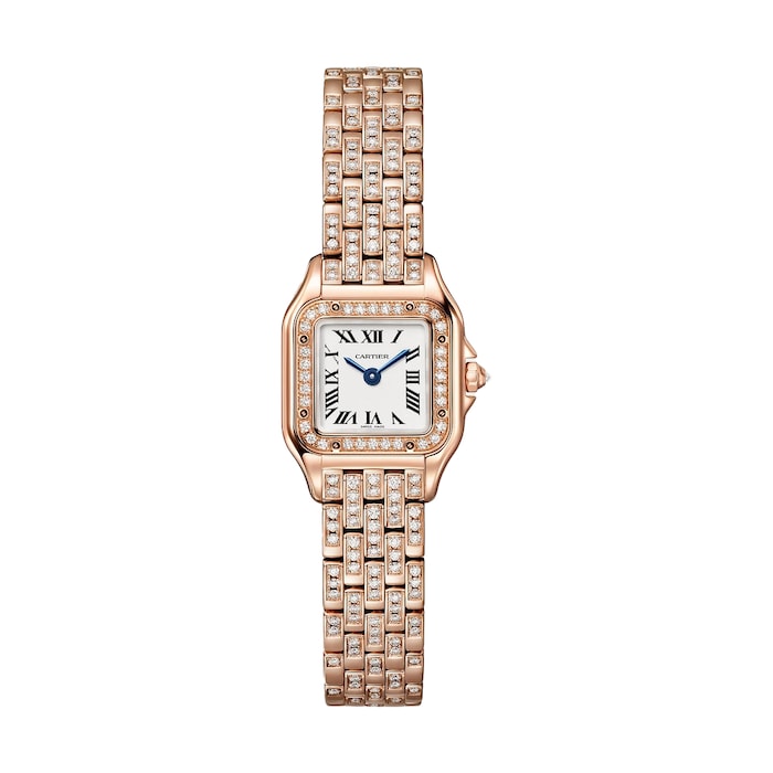 Panthere de Cartier watch, mini model, quartz movement. Rose gold 750/1000 case set with 32 brilliant-cut diamonds totalling 0.15 carats. Dimensions: 25 mm x 20 mm