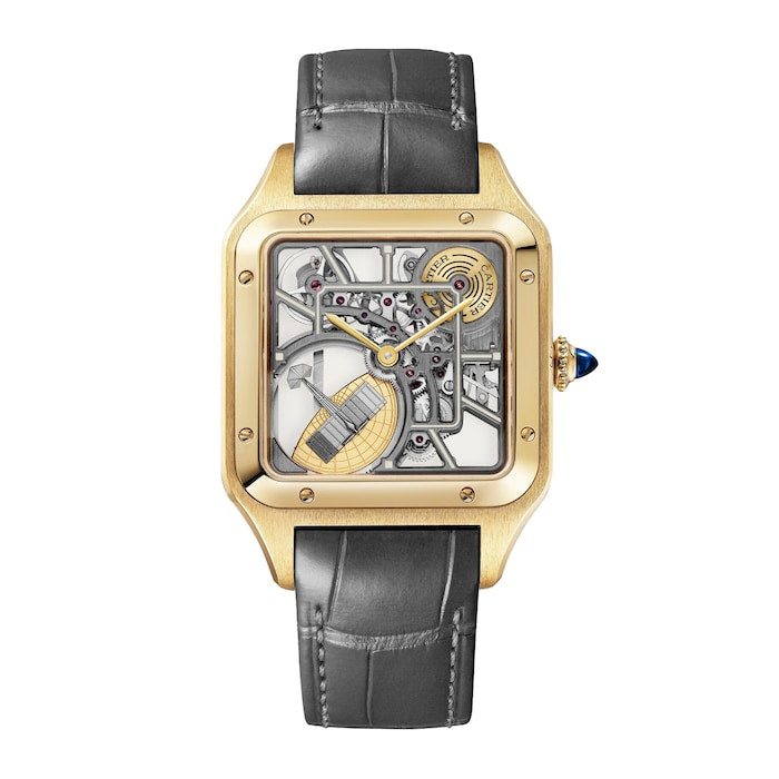 Santos-Dumont Micro-Rotor Skeleton Watch, Large Model, Automatic Mechanical Movement, 18K Yellow Gold Case