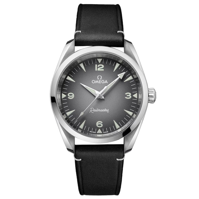 Seamaster Railmaster 38mm Mens Watch Grey Leather