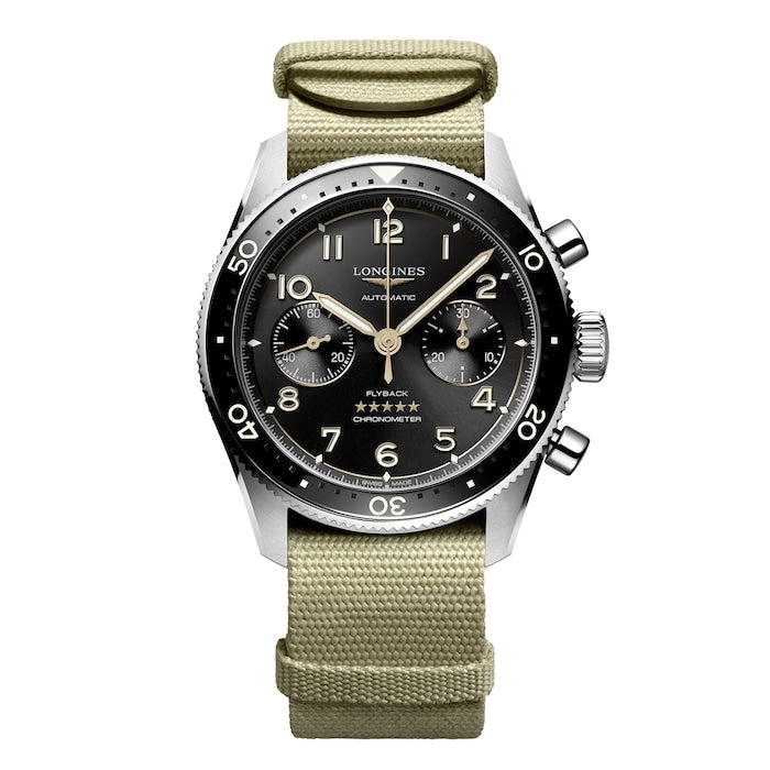 Spirit Flyback 42mm Steel Beige NATO Strap Black Sunray Dial