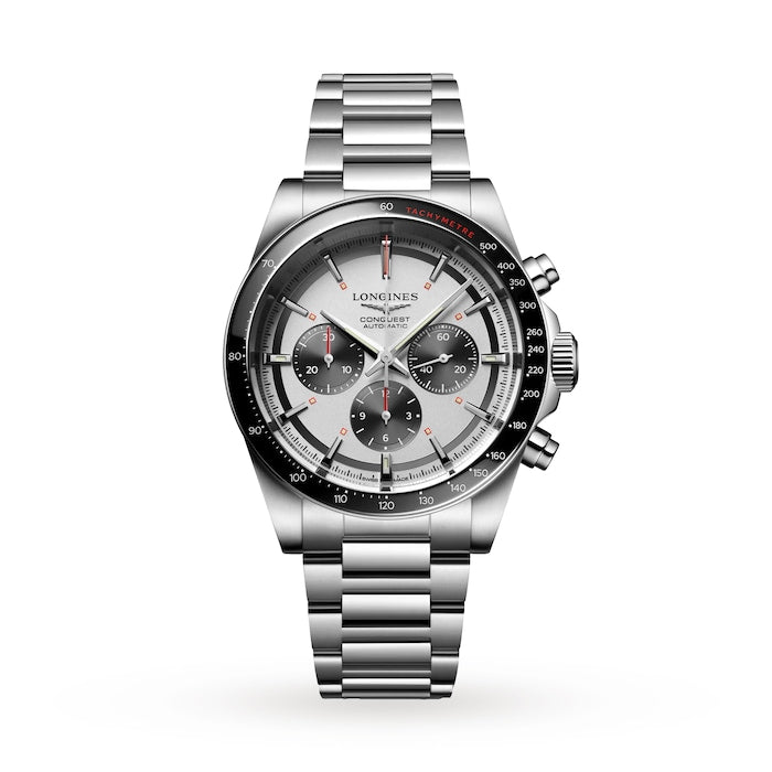 Conquest Chronograph 42mm Mens Watch Silver