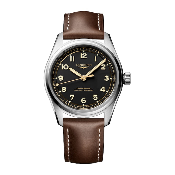 Spirit Pilot 3 Hands 39mm Mens Watch Leather Black
