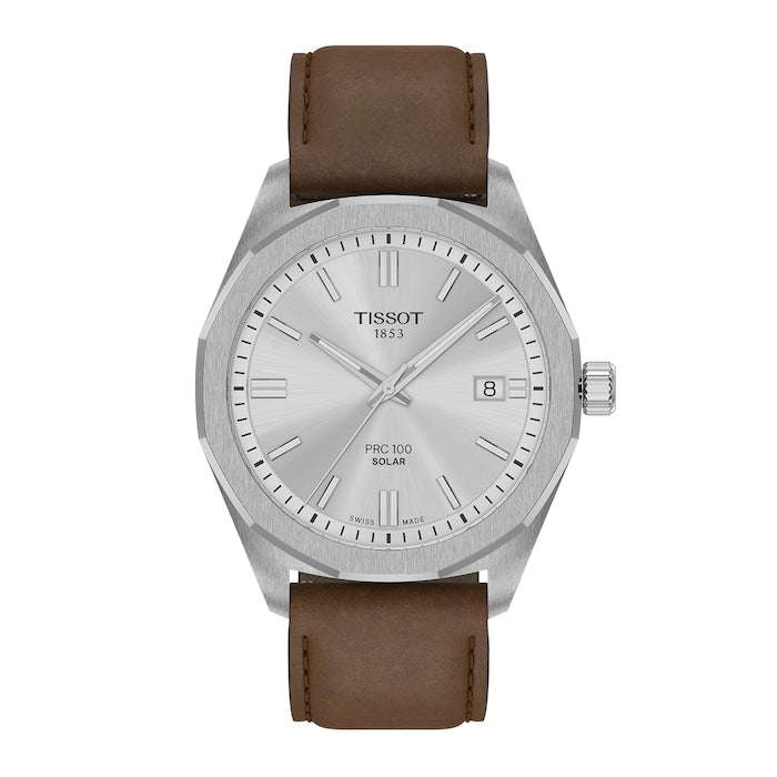 PRC 100 Solar Quartz 39mm Mens Watch Silver Leather