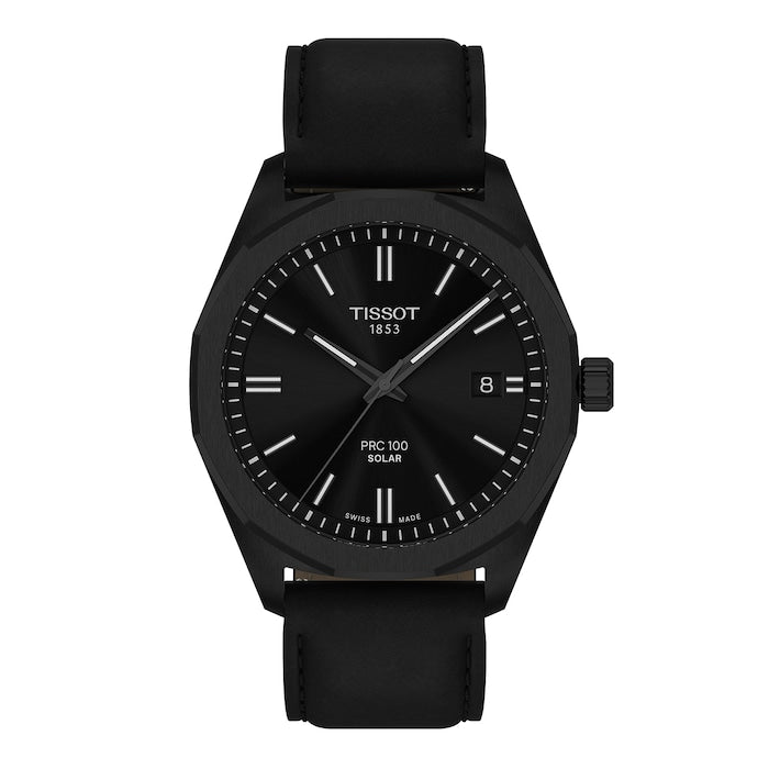 PRC 100 Solar Quartz 39mm Mens Watch Black Leather