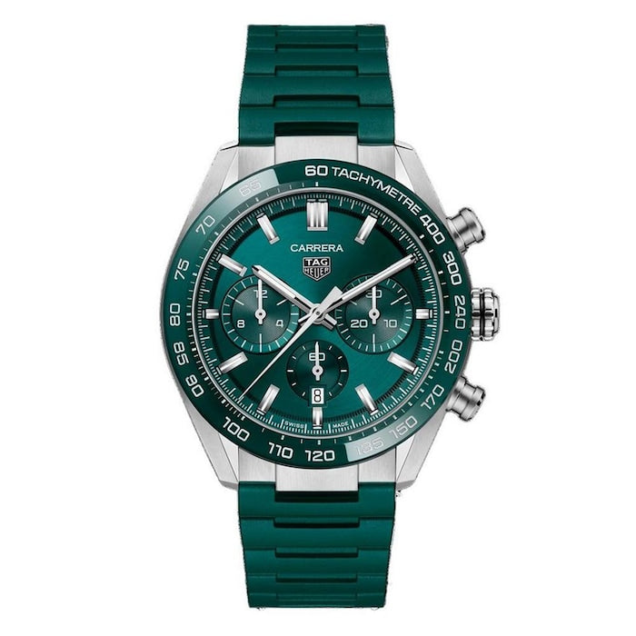 Carrera Chronograph 44mm Mens Watch Green Rubber