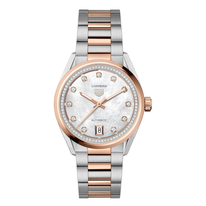 Carrera Date 36mm Ladies Watch Mother Of Pearl Diamond