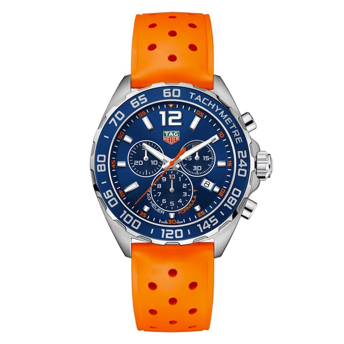 Formula 1 Chronograph 43mm Mens Watch Orange Rubber Strap