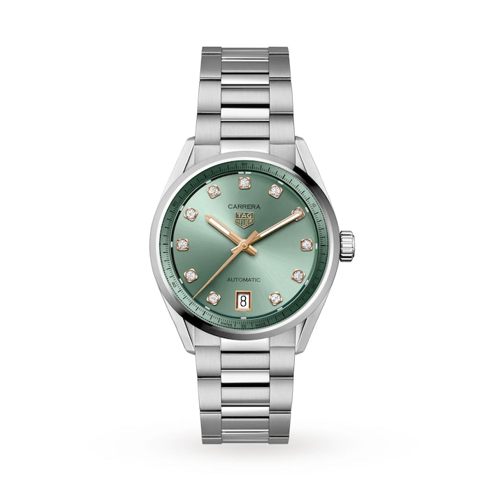 Carrera Date 36mm Ladies Watch Green Diamond Dot