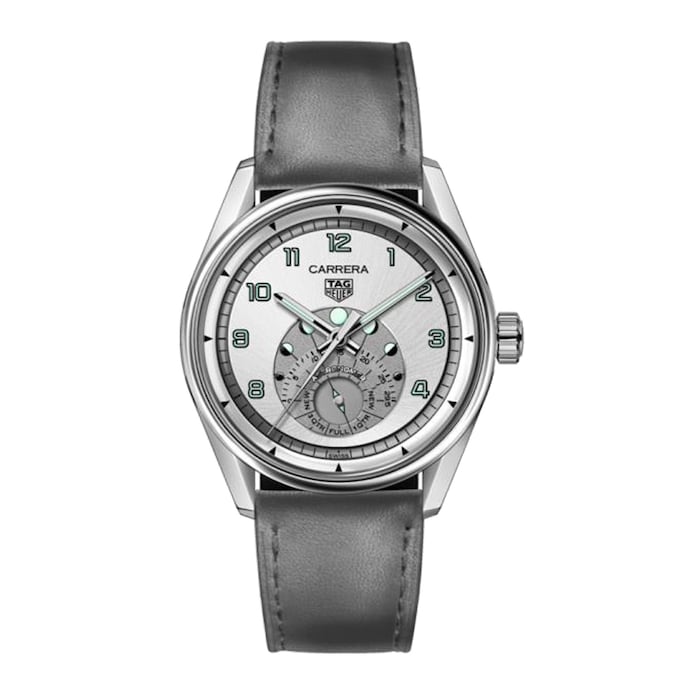 Carrera Astronomer 39mm Mens Watch Silver Calfskin Strap
