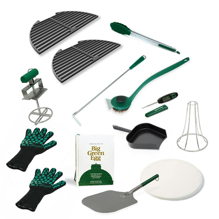Big Green Egg XL Grill, roast, smoke, with Classic Accessory Pack XL, and Modular Nest + Foldable Acacia Shelves stand  charcoal COMMERCIAL
