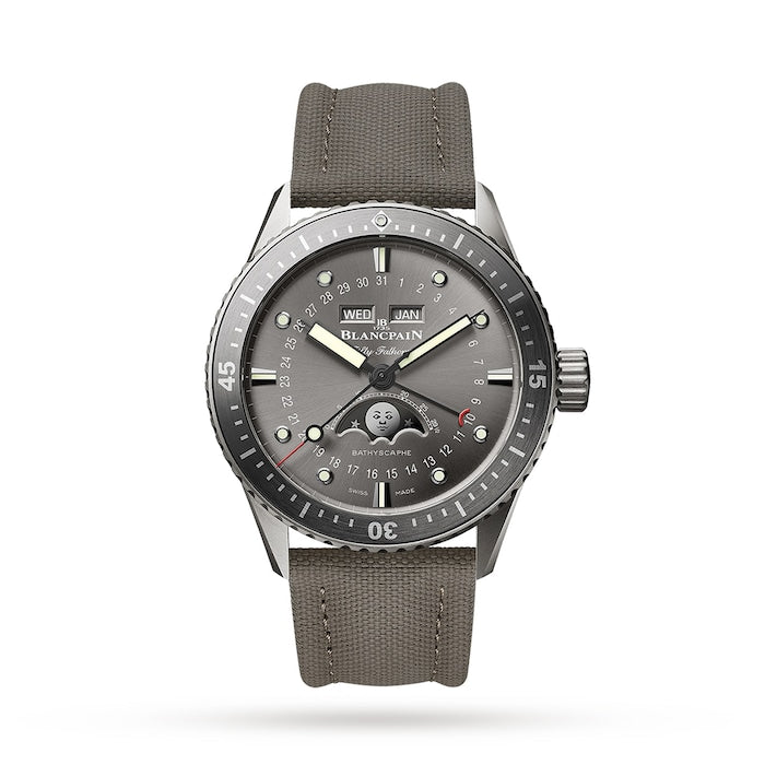 Fifty Fathoms Bathyscaphe Quantieme Complet Phases De Lune 43mm Mens Watch Grey