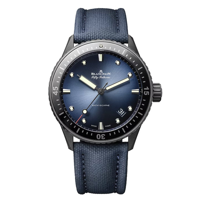 Fifty Fathoms Bathyscaphe 43.5mm Mens Watch Blue Canvas
