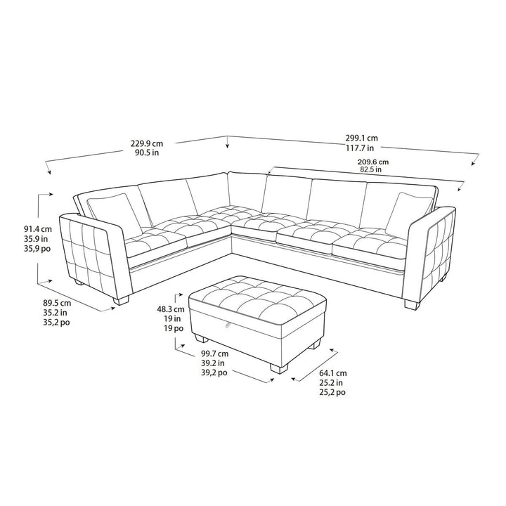 Thomasville Kylie Grey Fabric Sectional Sofa with Storage Ottoman