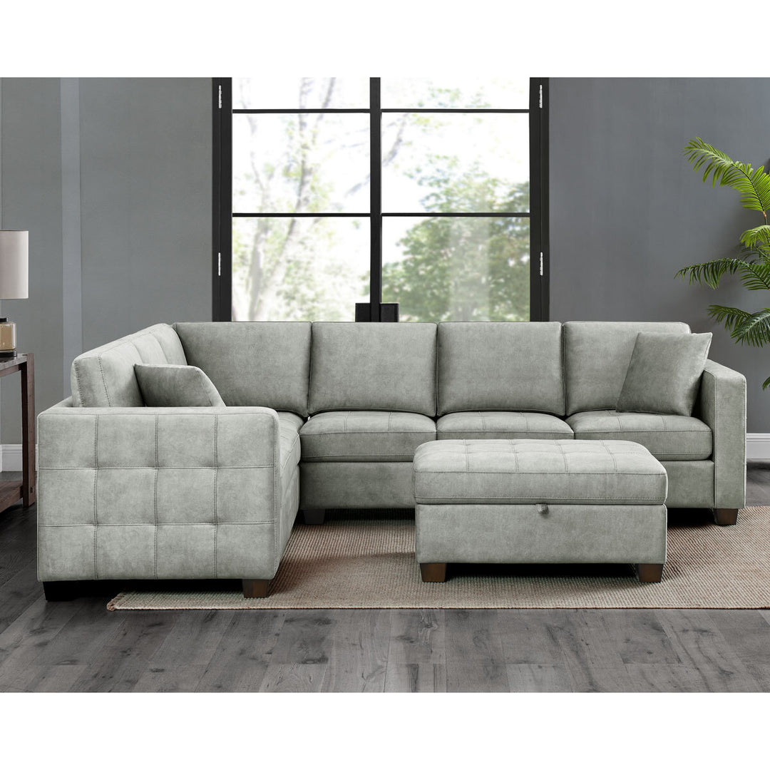 Thomasville Kylie Grey Fabric Sectional Sofa with Storage Ottoman