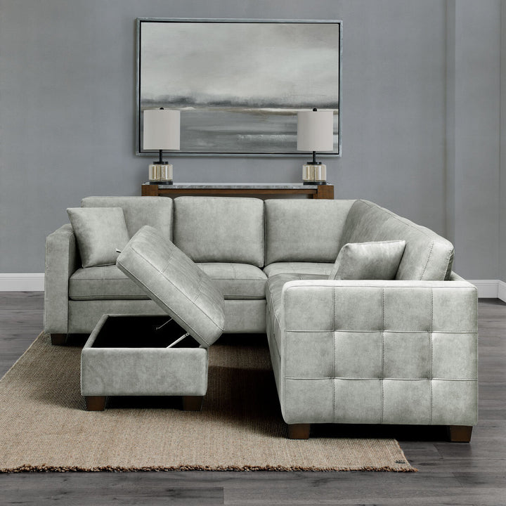 Thomasville Kylie Grey Fabric Sectional Sofa with Storage Ottoman