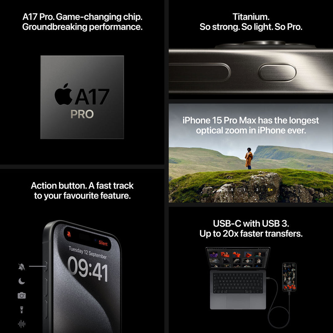 Apple iPhone 15 Pro Max 256GB Sim Free Mobile Phone in Black Titanium MU773ZD/A