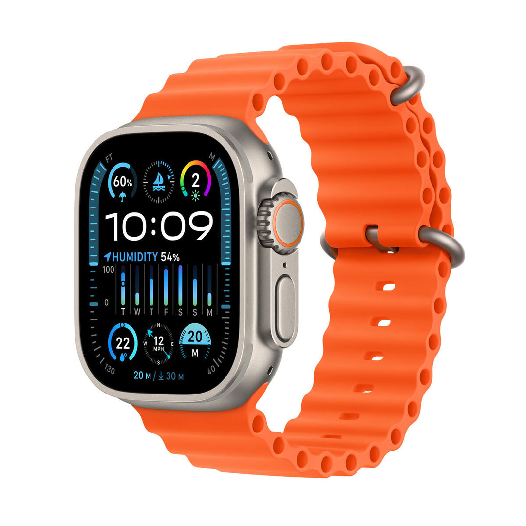 Apple Watch Ultra 2 GPS + Cellular, 49mm Titanium Case with Orange Ocean Band, MREH3B/A