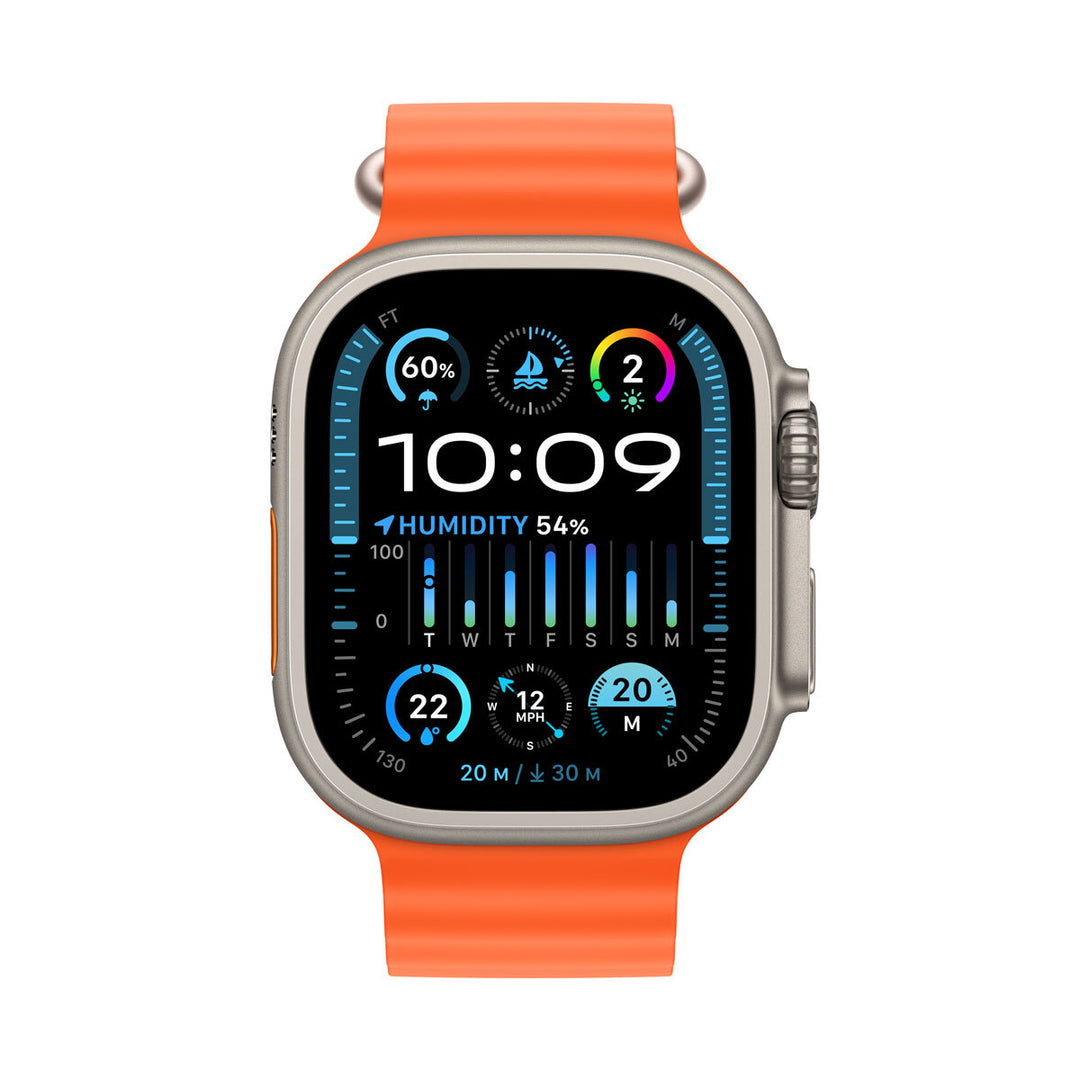 Apple Watch Ultra 2 GPS + Cellular, 49mm Titanium Case with Orange Ocean Band, MREH3B/A