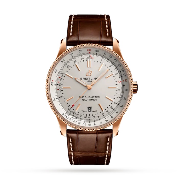 Navitimer Automatic 18k Red Gold Leather Strap 41mm Mens Watch