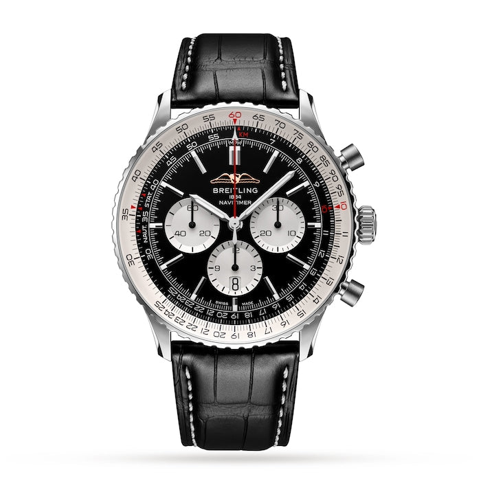 Navitimer B01 Chronograph 46 Stainless Steel Leather Strap Watch
