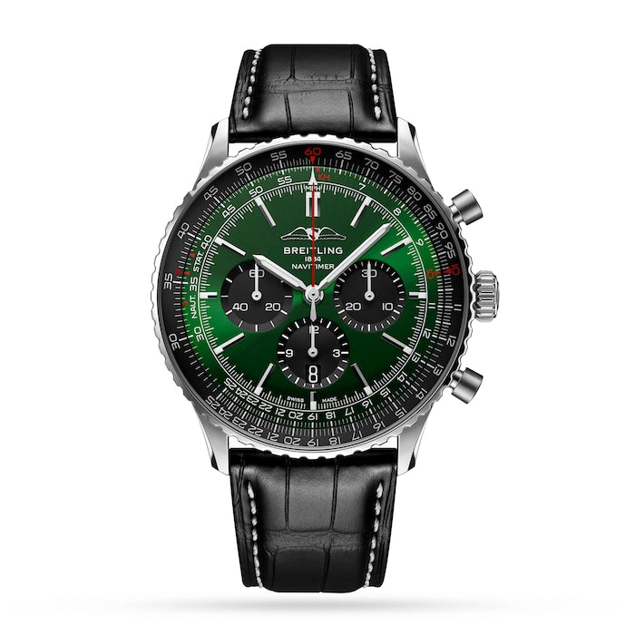 Navitimer B01 Chronograph 46 Stainless Steel Leather Strap Watch