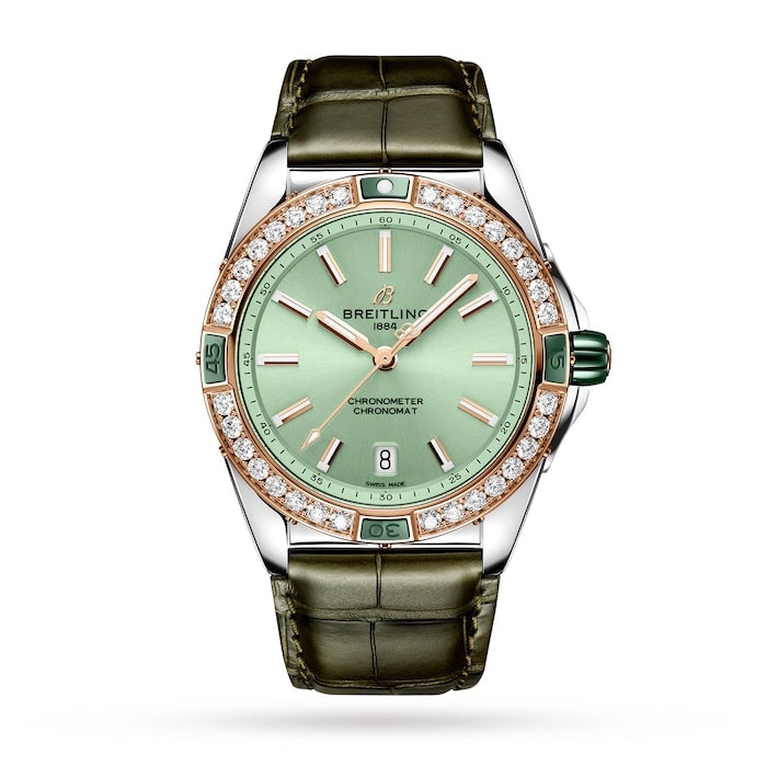 Super Chronomat Automatic 38 Green Stainless Steel & 18ct Rose Gold Leather Strap Watch