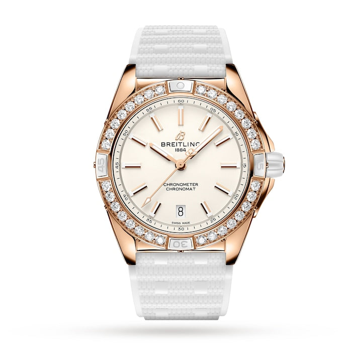 Super Chronomat Automatic 38 Origins White 18ct Rose Gold Rubber Strap Watch