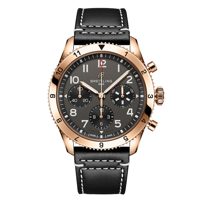 Classic AVI Chronograph 42 P-51 Mustang 18K Red Gold Leather Strap Watch