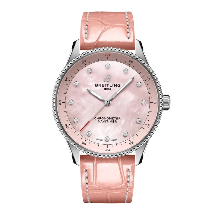 Navitimer 32mm Ladies Watch Pink Mother Of Pearl Alligator