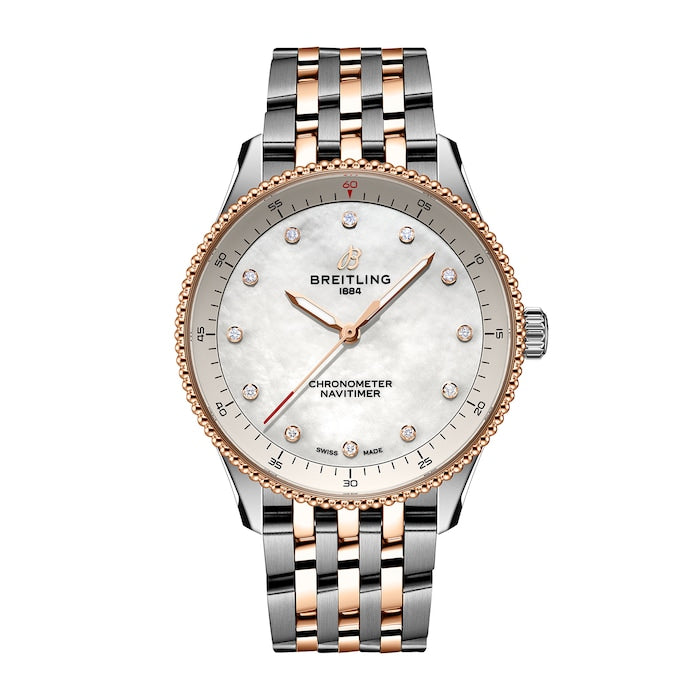 Navitimer 32mm Ladies Watch White Mother Of Pearl Stainless Steel and 18k Red Gold