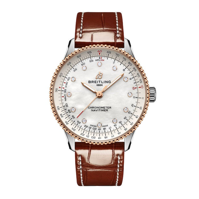 Navitimer 36mm Ladies Watch White Mother Of Pearl Alligator