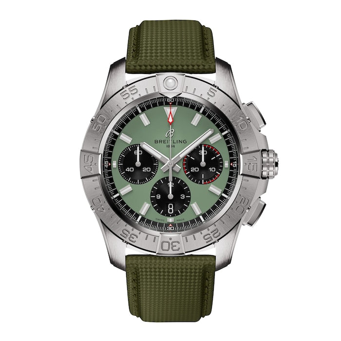 Avenger Chronograph B01 44mm Mens Watch Green Leather