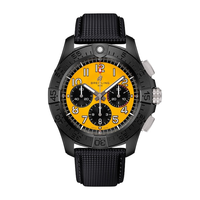 Avenger B01 Chronograph 44mm Night Mission Mens Watch Yellow Black Leather