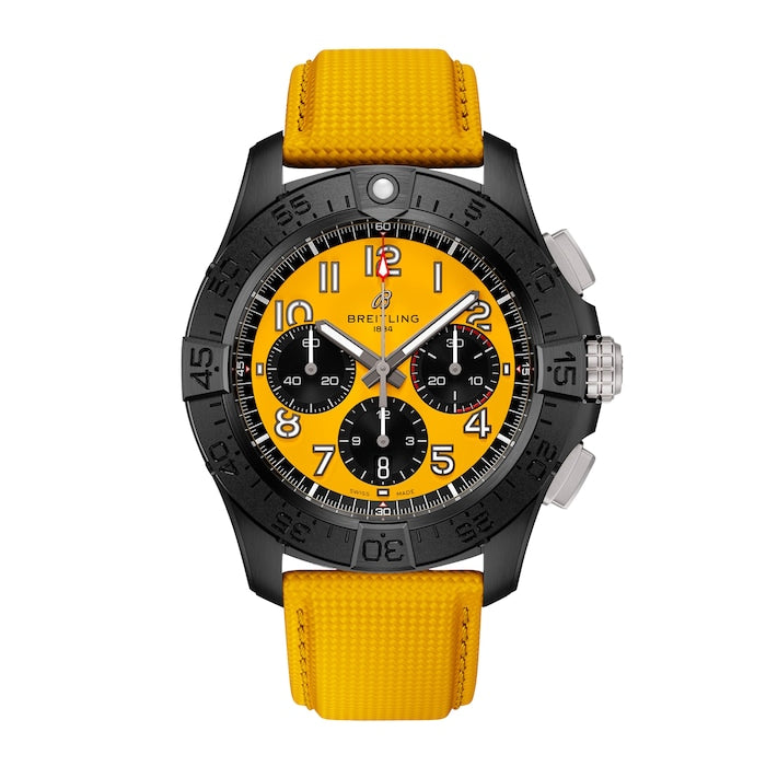 Avenger B01 Chronograph 44mm Night Mission Mens Watch Yellow Leather