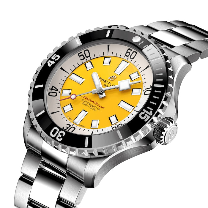 Breitling Automatic 46mm Men’s Watch with Yellow Material Dial, Stainless Steel Case & Bracelet, 300m Water Resistant / A173781A1I1A1