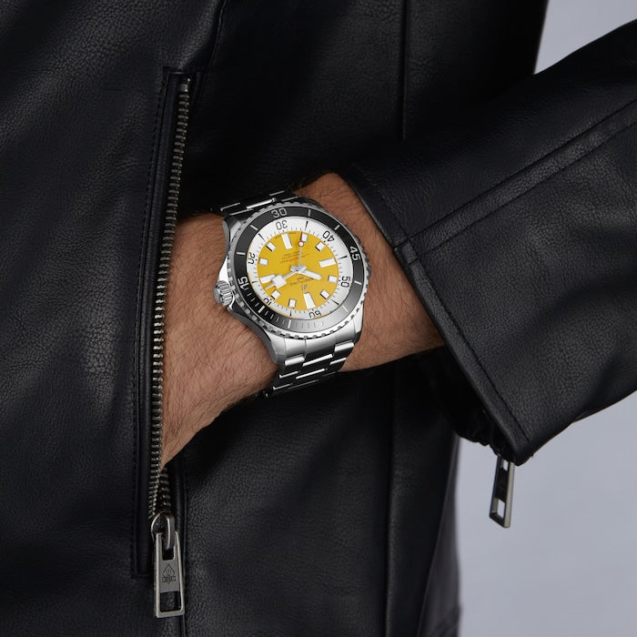 Breitling Automatic 46mm Men’s Watch with Yellow Material Dial, Stainless Steel Case & Bracelet, 300m Water Resistant / A173781A1I1A1