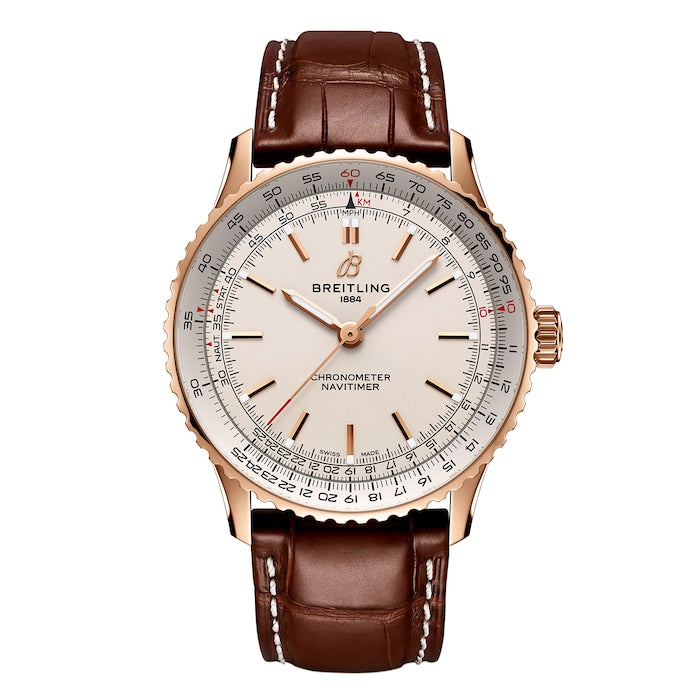 Navitimer Automatic 41mm Mens Watch Silver 18k Rose Gold