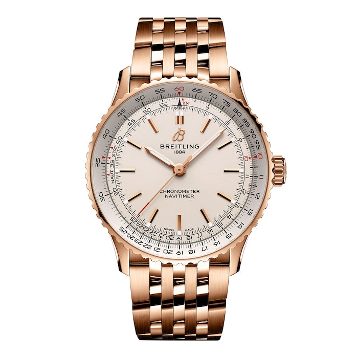 Navitimer Automatic 41mm Mens Watch Silver 18k Red Gold