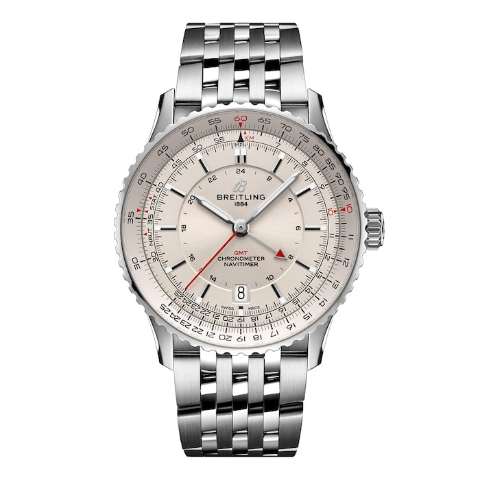 Navitimer Automatic GMT 41mm Mens Watch Silver Stainless Steel