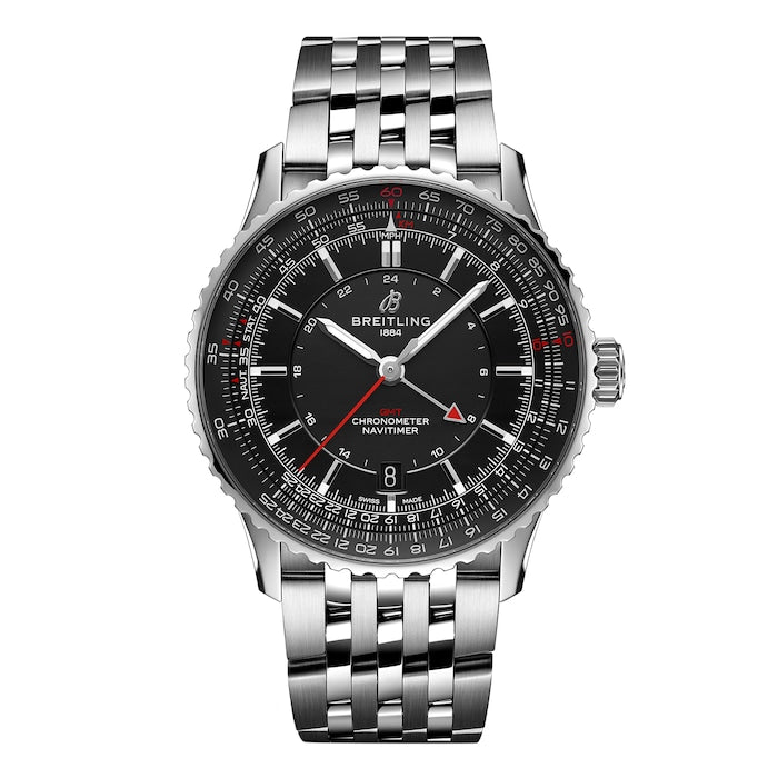 Navitimer Automatic GMT 41mm Mens Watch Black Stainless Steel