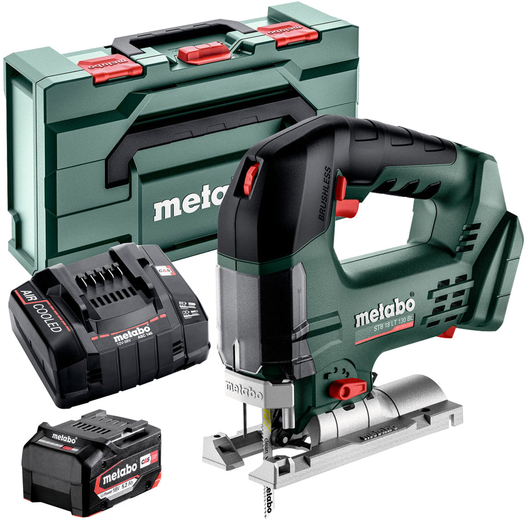 Metabo STB 18 LT 130 BL 18V Brushless Bow Handle Jigsaw with 1 x 5.2Ah Battery Charger & Metabox