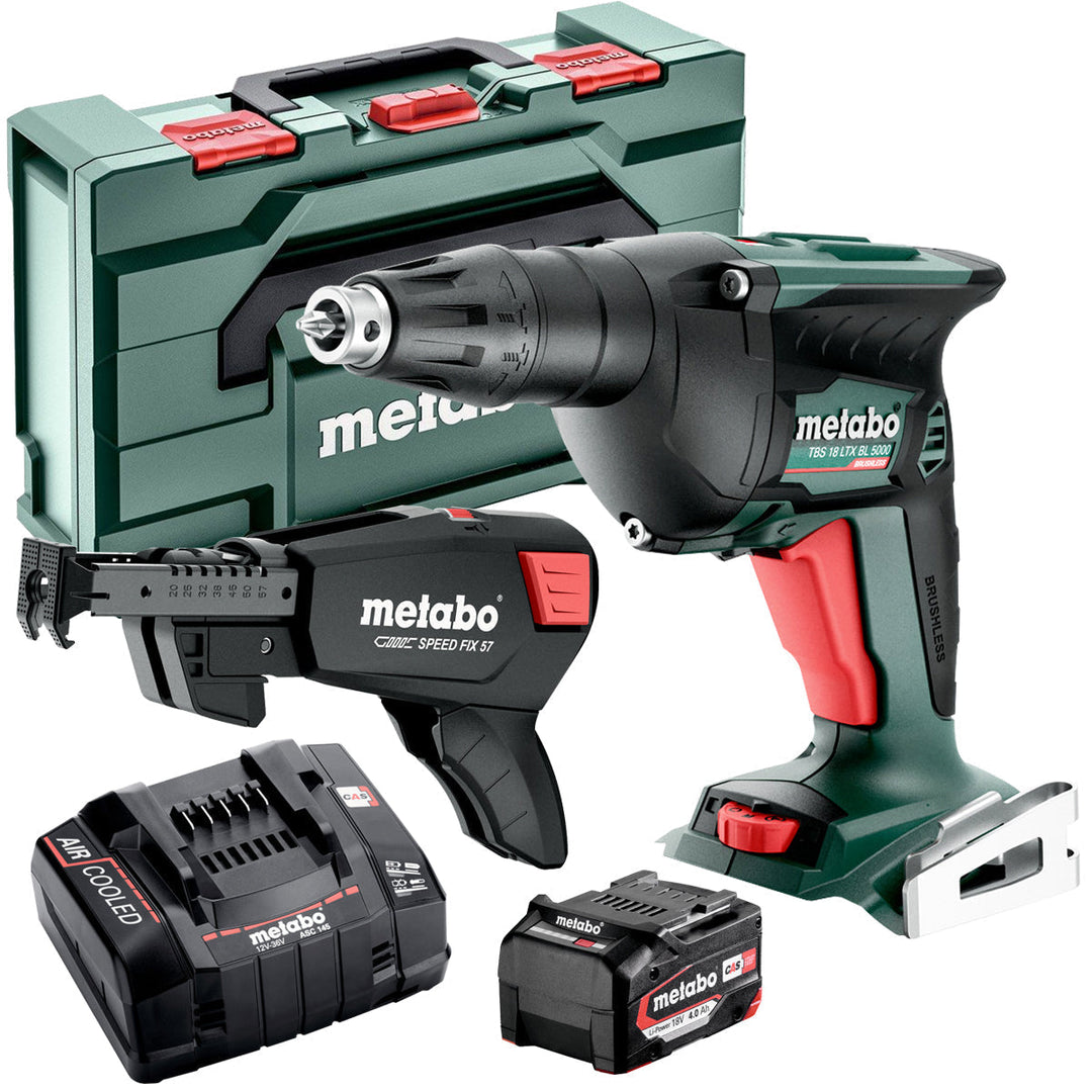 Metabo TBS 18 LTX BL 5000 18V Brushless Drywall Screwdriver with 1 x 4.0Ah Battery Charger & Collated Attachment