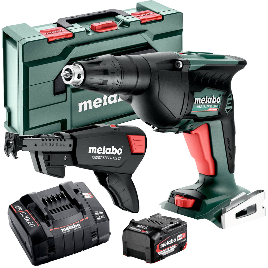 Metabo HBS 18 LTX BL 3000 18V Brushless Drywall Screwdriver with 1 x 4.0Ah Battery Charger & Collated Attachment