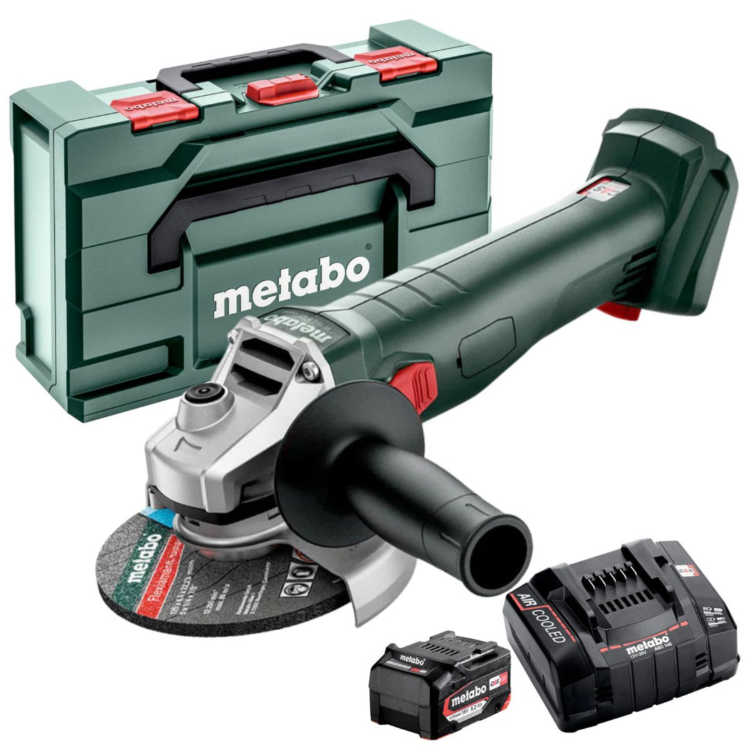 Metabo W 18 L 9-125 18V 125mm Angle Grinder with 1 x 5.2Ah Battery Charger & Metabox