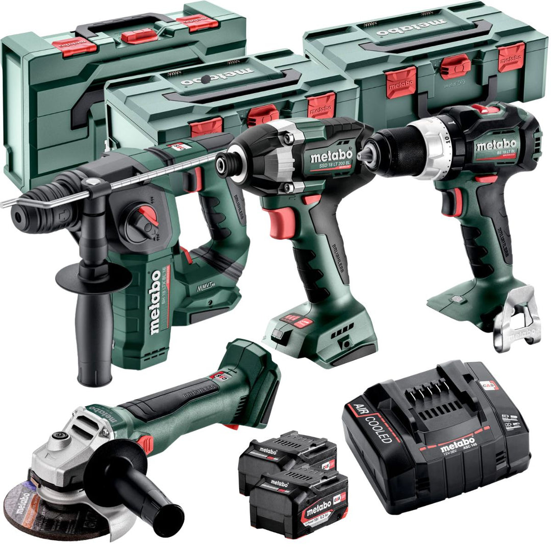 Metabo 18V 4 Piece Brushless Combo Kit with 2 x 5.2Ah Batteries & Charger T4TKIT-17621