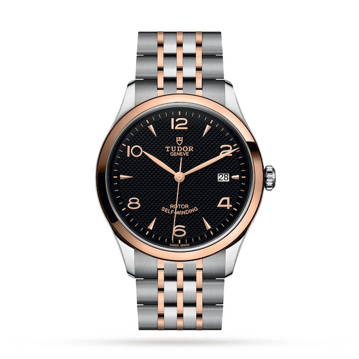 1926 39mm Mens Watch Steel Case Rose Gold Bezel Black Dial