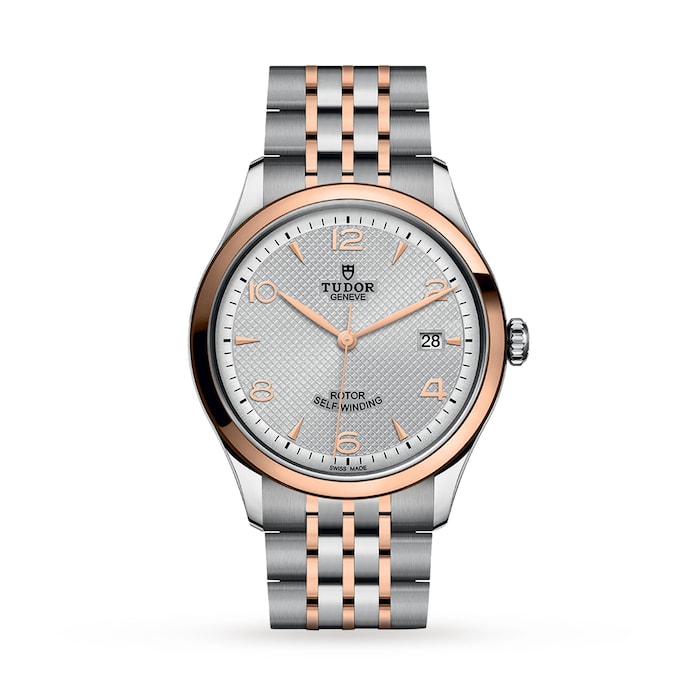 1926 39mm Mens Watch Steel Case Rose Gold Bezel Silver Dial