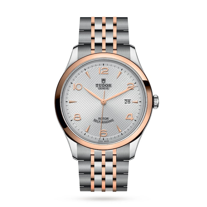 1926 41mm Mens Watch Steel Case Rose Gold Bezel Silver Dial