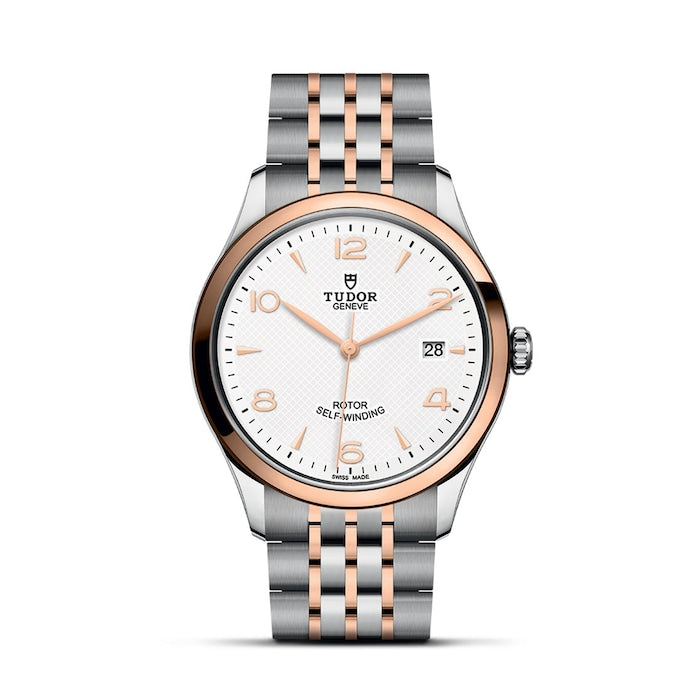 1926 39mm Mens Watch Steel Case Rose Gold Bezel White Dial